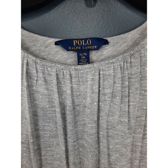 Ralph Lauren Girls Sz. 16 (XL) Gray Heather W/White Polkadots Dress Long Sleeve - Picture 2 of 12